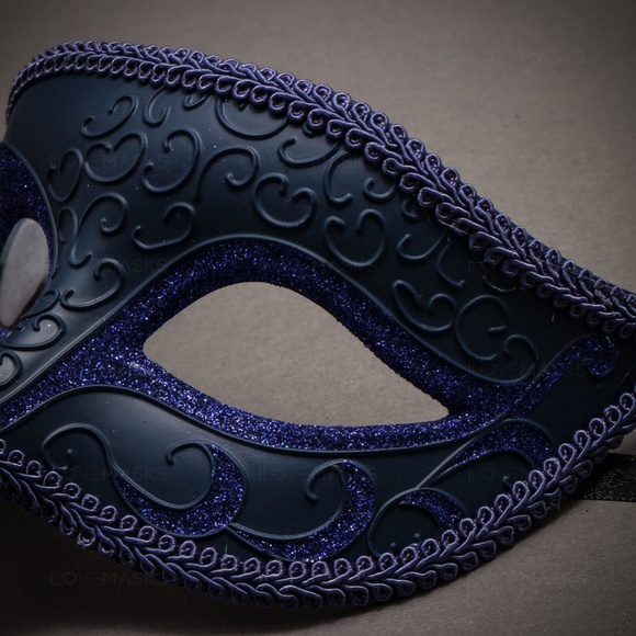 Blue Venetian Classic Glitter Masquerade Ball Dance Wedding Party Eye Mask - Picture 4 of 4